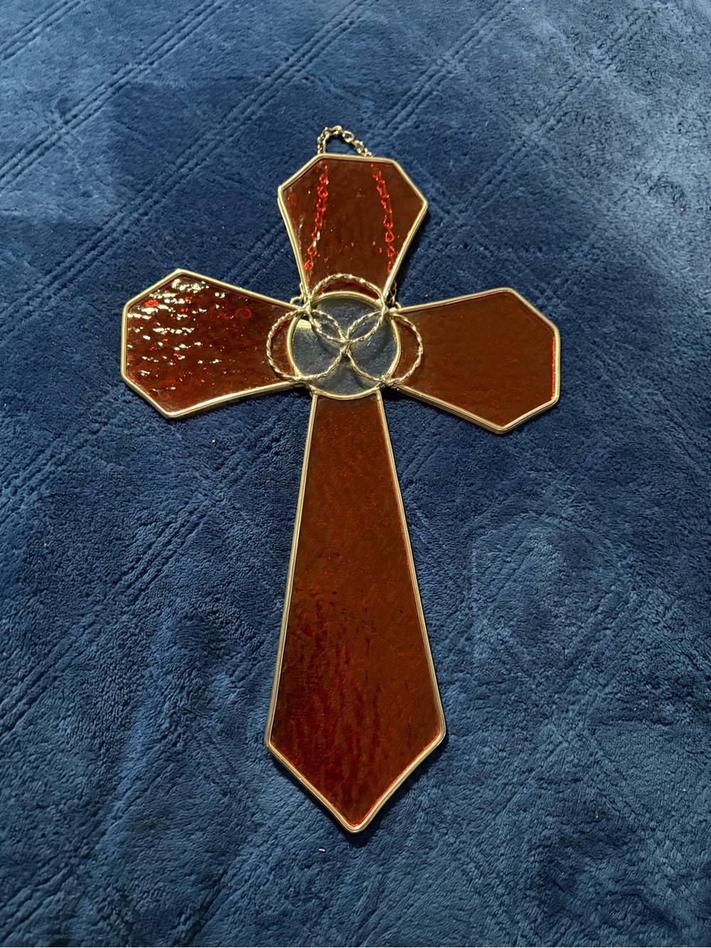 Stained Glass Cross Wall Hanging orange Decorative Home Accent